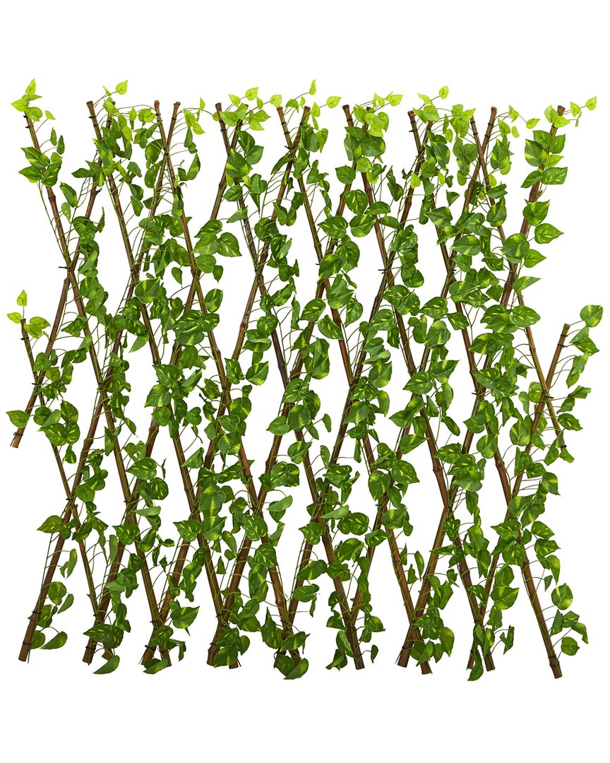 Nearly Natural 47" Pothos Expandable Fence Uv Resistant & Waterproof In Green