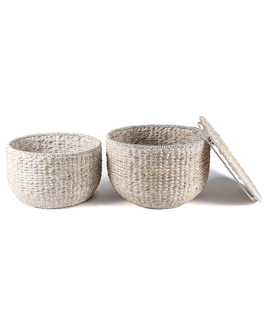 Happimess Bhola 18in Hourglass Handwoven Hyacinth Storage Accent Table With Lid