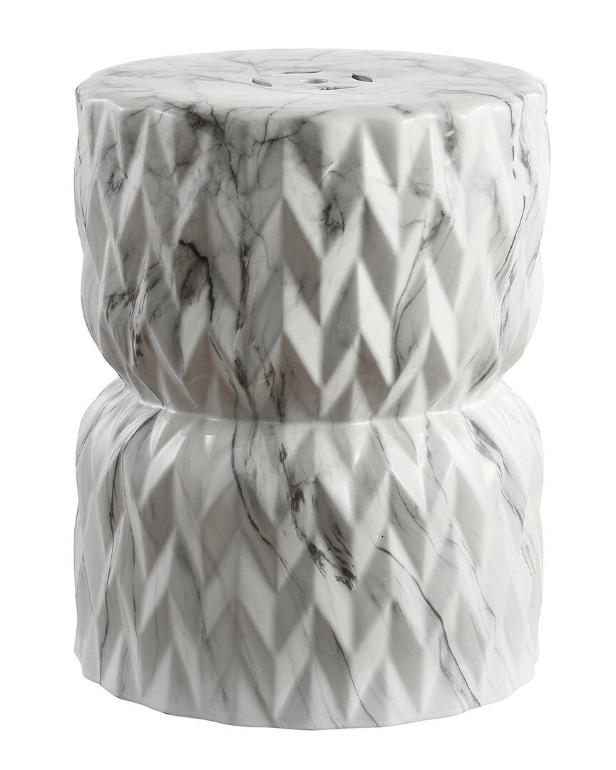 Jonathan Y Designs Jonathan Y Chevron Drum White Marble Finish Ceramic Garden Stool