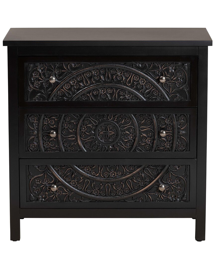 Baxton Studio Yelena Classic And Traditional Black Finished Wood 3-drawer Storage Cabinet