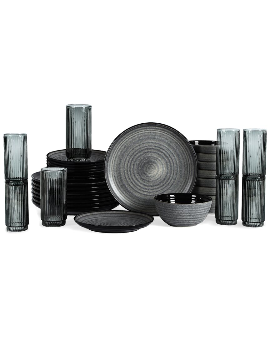 Stone Lain Dua 32pc Stoneware Dinnerware Set With Borosilicate Glass