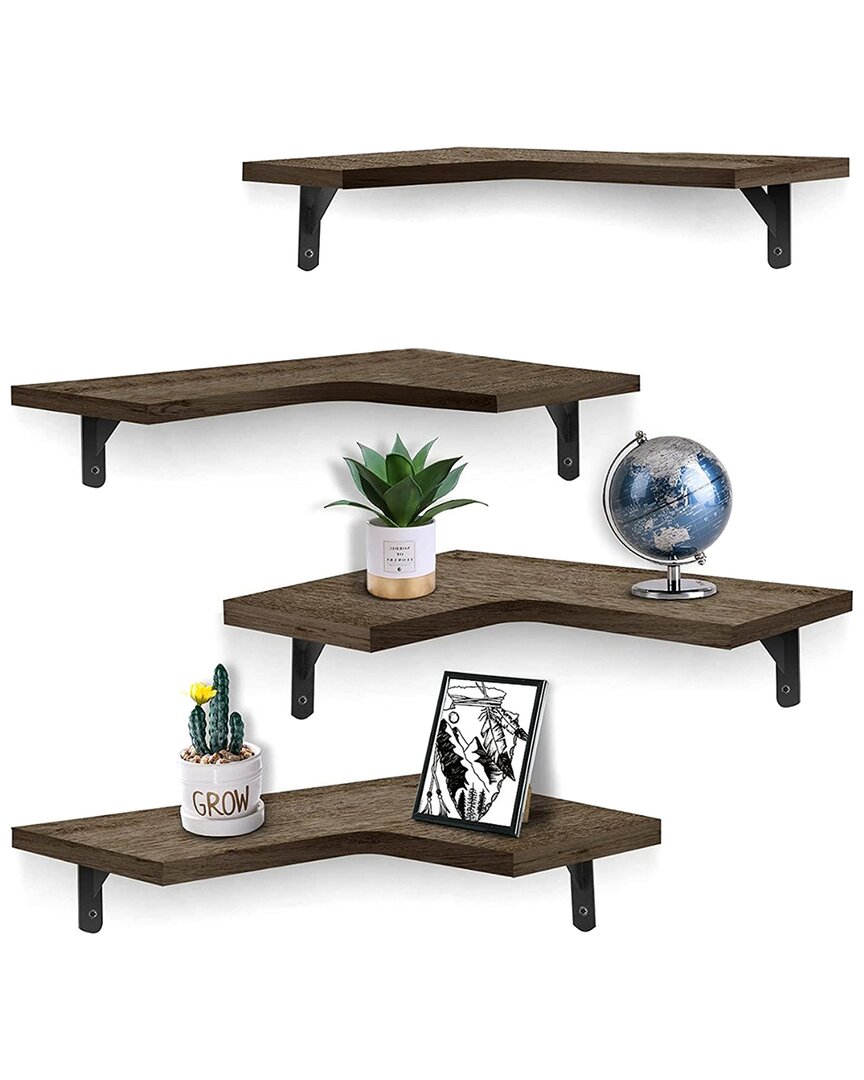 Fresh Fab Finds Corner Floating Shelf Wall Mounts (4 Pack) In Brown