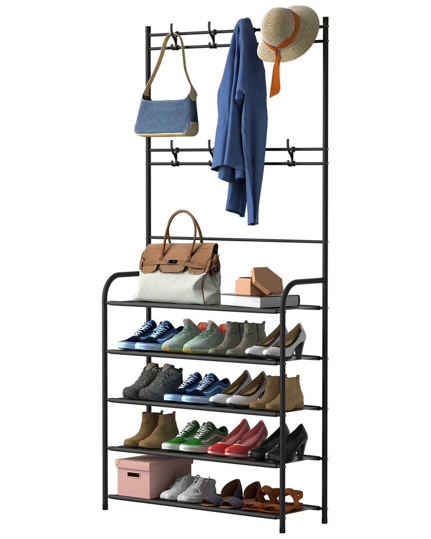 Fresh Fab Finds Entryway Coat Hat Rack Shoe Storage Shelf 4 Tier Shoe Rack Freestanding Hall Tree Garment Hanger Sta