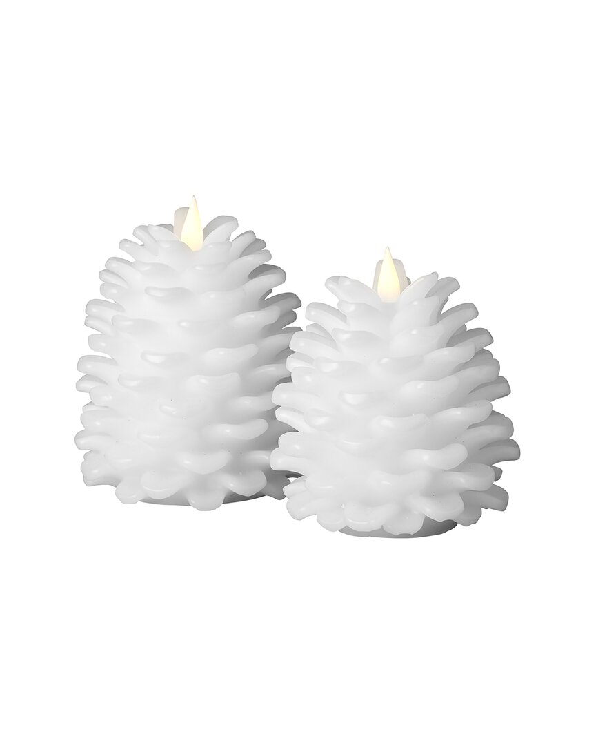 Seasonal Llc Set Of 2 Pinecone Flameless Candles In White