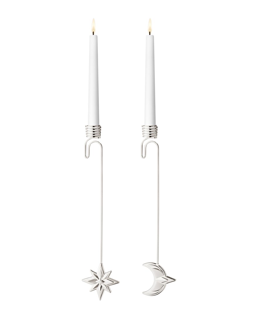 Georg Jensen Hand Polished Palladium-plated Moon & Star Candleholder Set In Silver