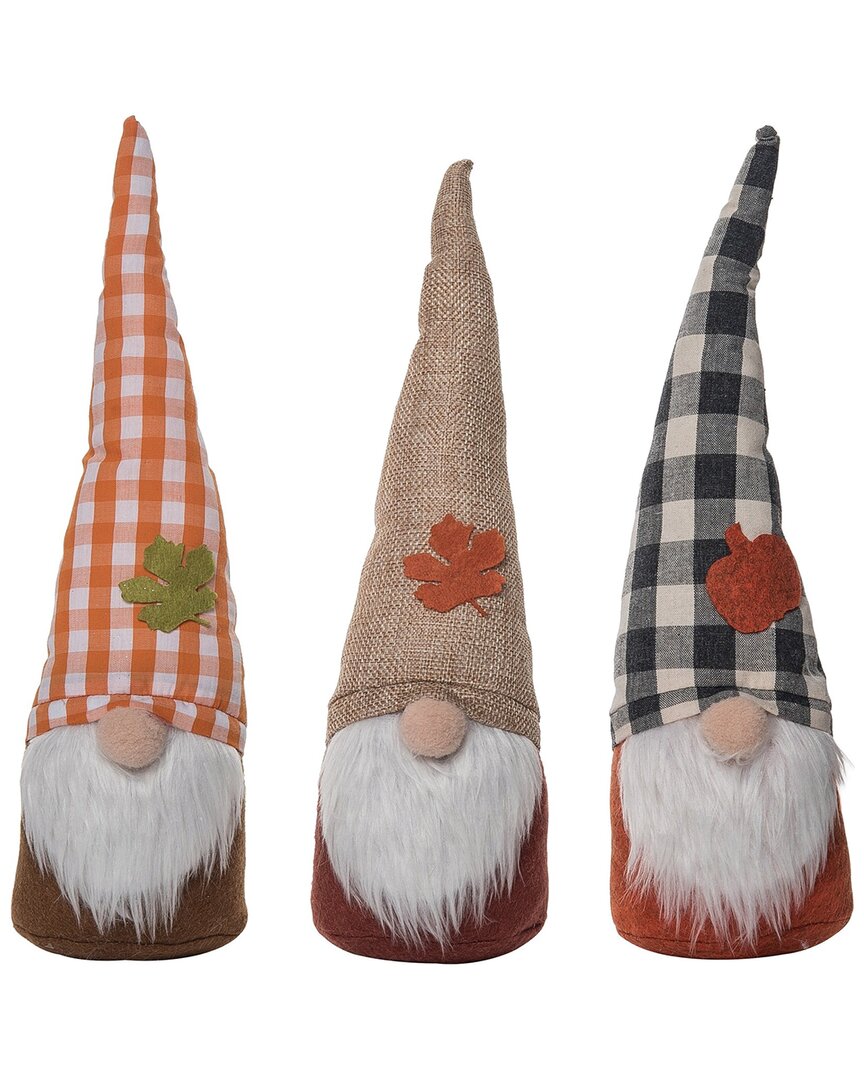 Transpac Fabric/canvas 12in Multicolored Harvest Fuzzy Beard Gnome Decor Set Of 3 In Red