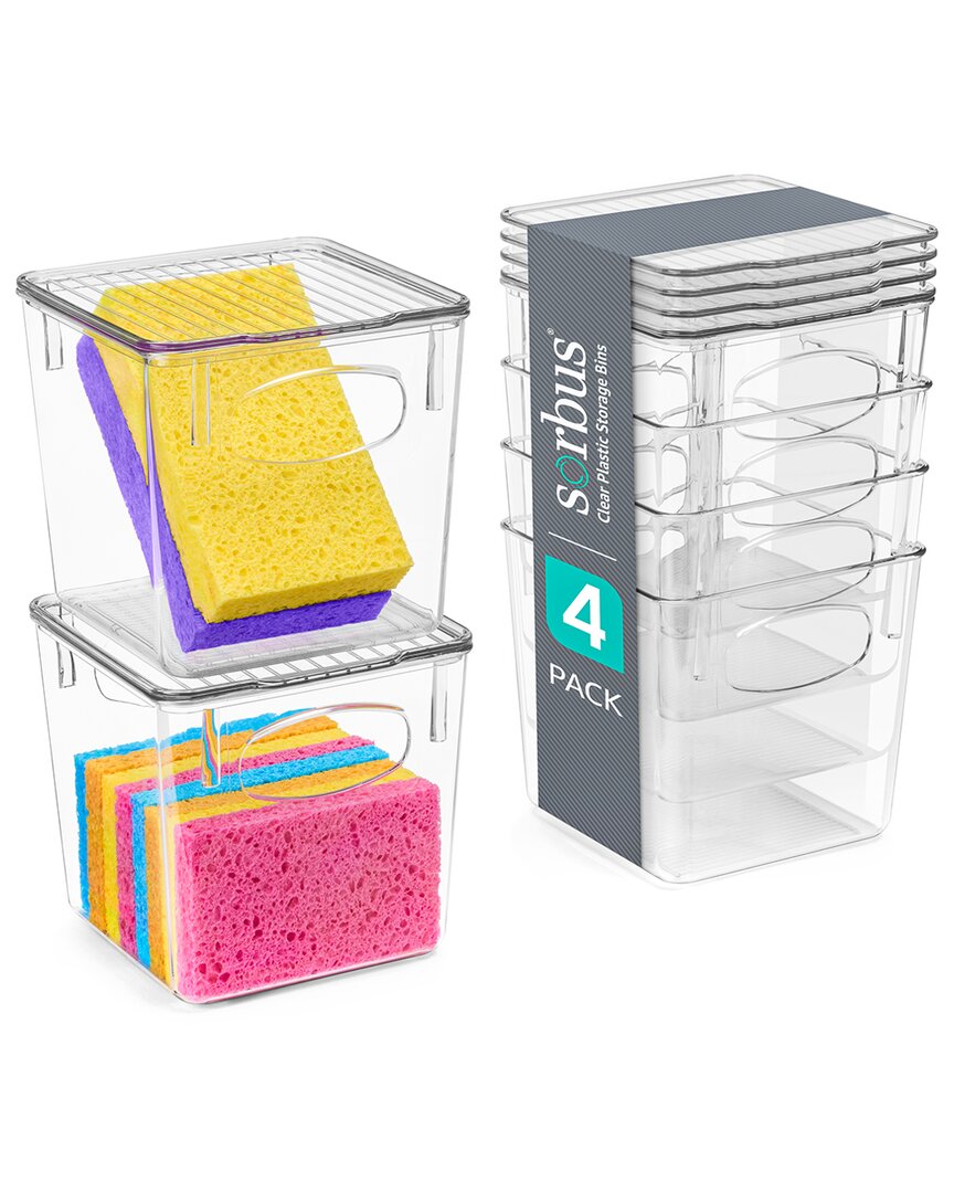 Sorbus Set Of 4 Small Clear Plastic Storage Bins With Lids