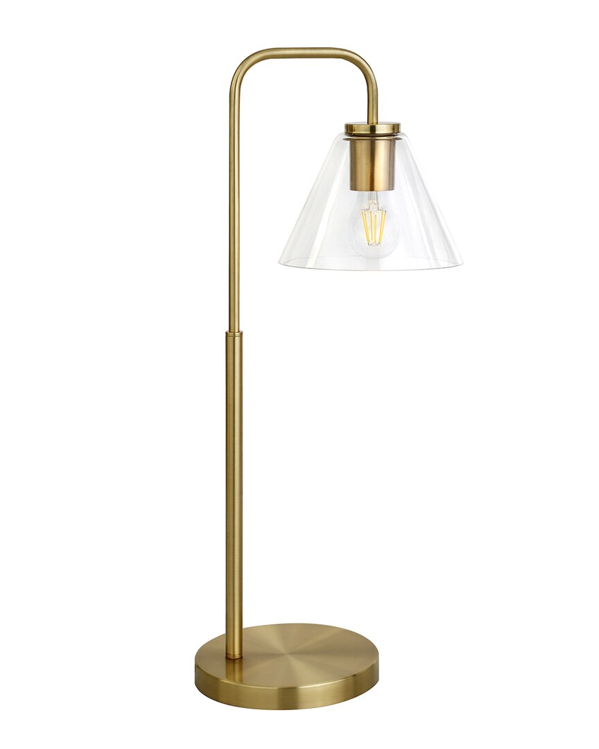Abraham + Ivy Henderson Brass Finish Arc Table Lamp With Clear Glass Shade In Gold