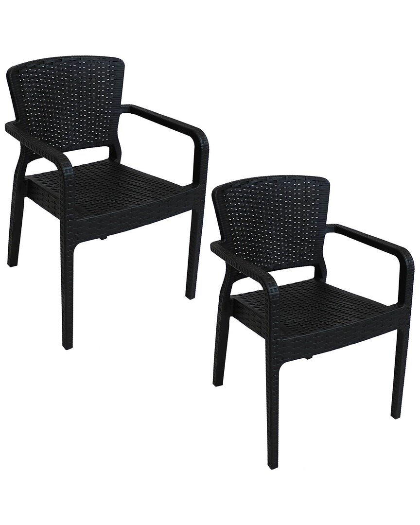 Sunnydaze Segonia Plastic Stac Arm Chair Set In Black