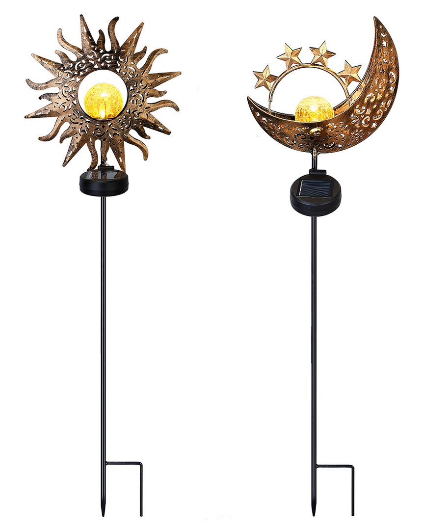Shop Fresh Fab Finds Solarek Set Of 2 Solar Powered Sun Decorative Stake Lamps