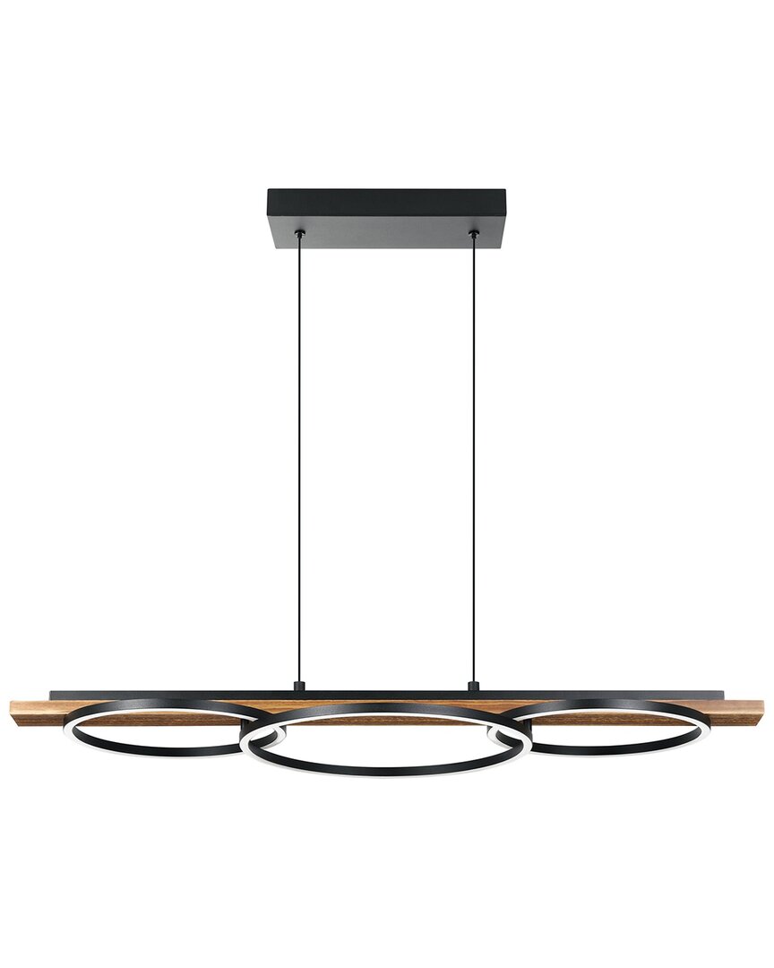Eglo Boyal 3 Light Integrated Led Pendant With Black & Brushed Pine Wood Finish & Black Shades
