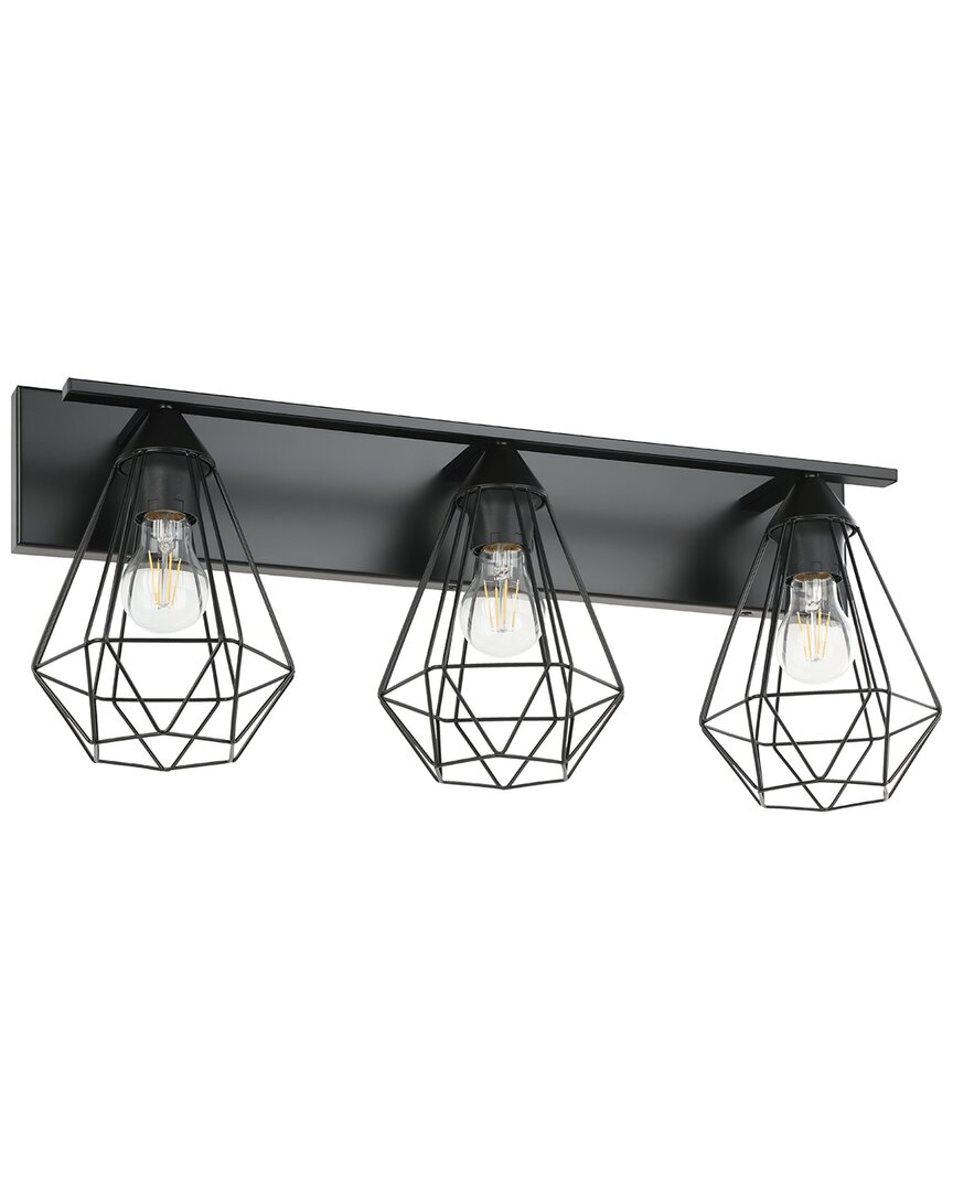 EGLO EGLO TARBES 3 LIGHT BATH/VANITY LIGHT WITH MATTE BLACK FINISH & OPEN FRAME GEOMETRIC SHADES