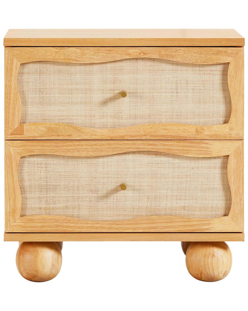 Tov Furniture Grappa Wood & Rattan Wavy Nightstand