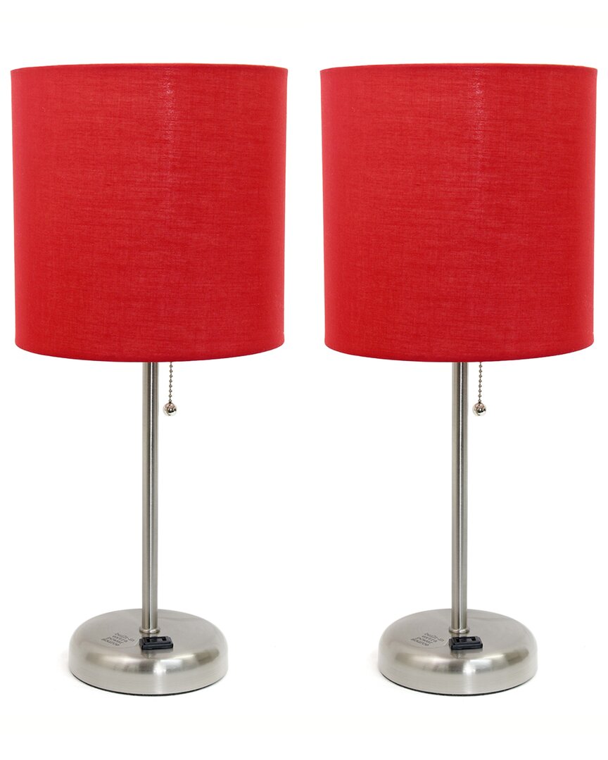 Lalia Home Set Of Two 19.5in Stick Table Desk Lamps With Charging Outlet &  Drum Shade In Blue