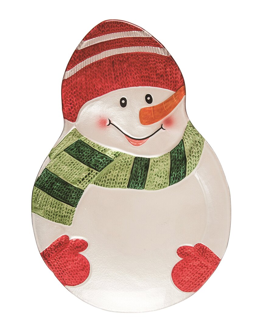 Shop Transpac Glass 14.96in Multicolor Christmas Snowman Platter