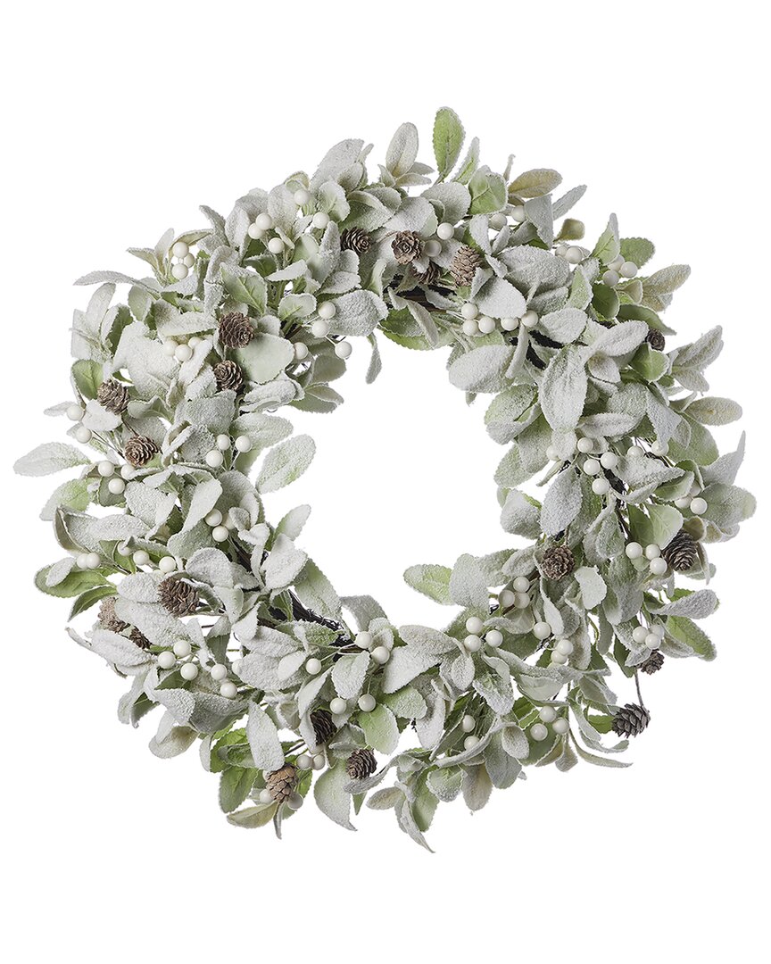 Seasonal Llc Snowy Lambs Ear & Holly Berry 24in Wreath