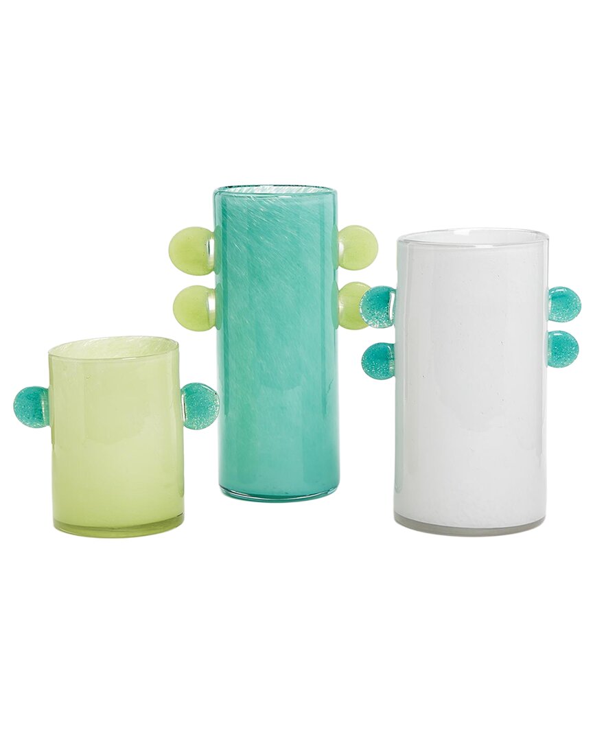 Tozai Two's Company Colored Art Glass Vase With Colored Accents In Green