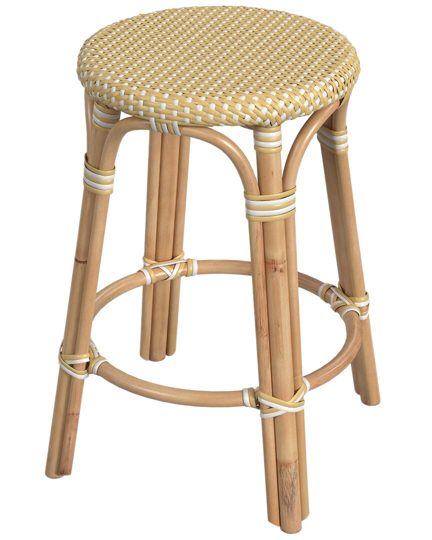 Butler Specialty Company Tobias Rattan Round 24in Counter Stool In Yellow