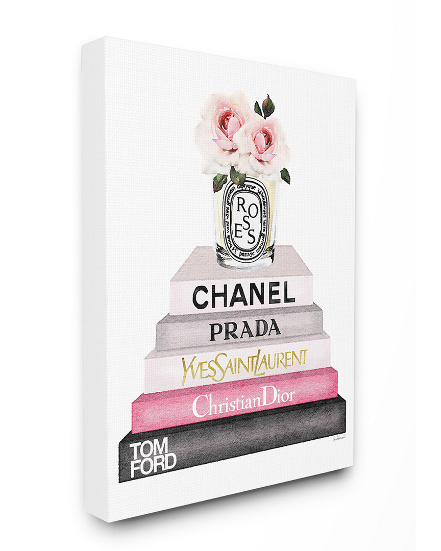 Stupell Book Stack Fashion Candle Pink Rose