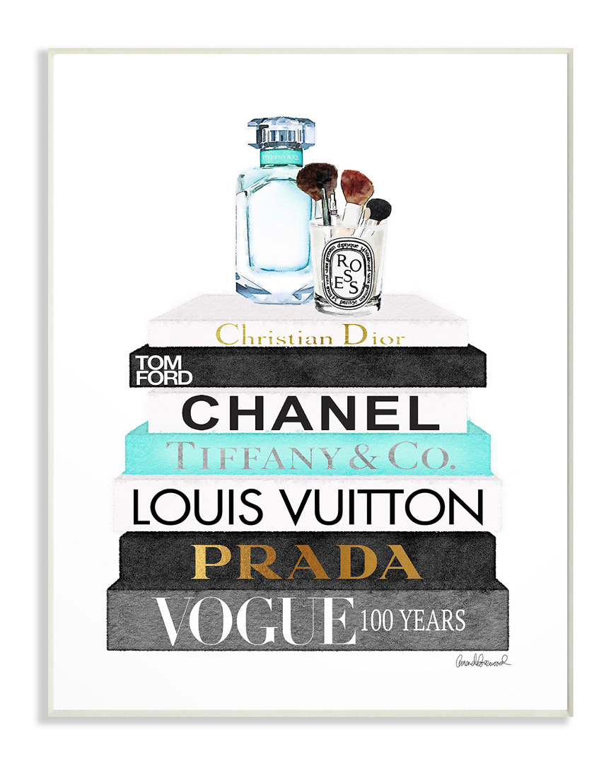 Stupell Book Stack Perfume Brushes Glam Fashion Watercolor By Amanda Greenwood