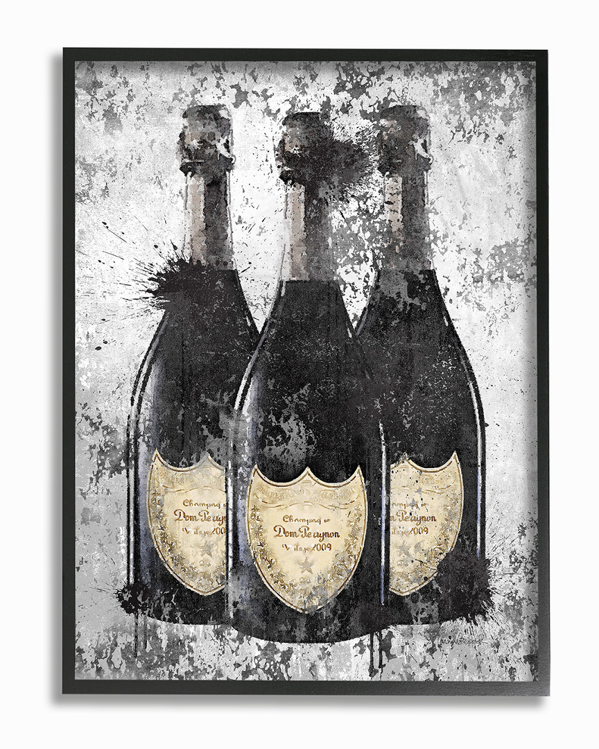 Stupell Champagne Bottles Grey Gold Ink Illustration By Amanda Greenwood Framed Art