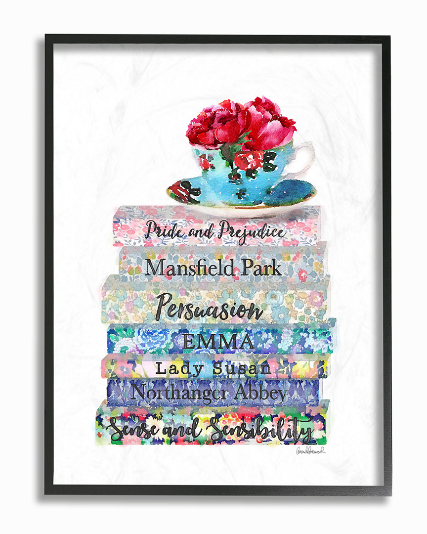 Stupell Floral Book Stack Tea Cup By Amanda Greenwood Framed Art