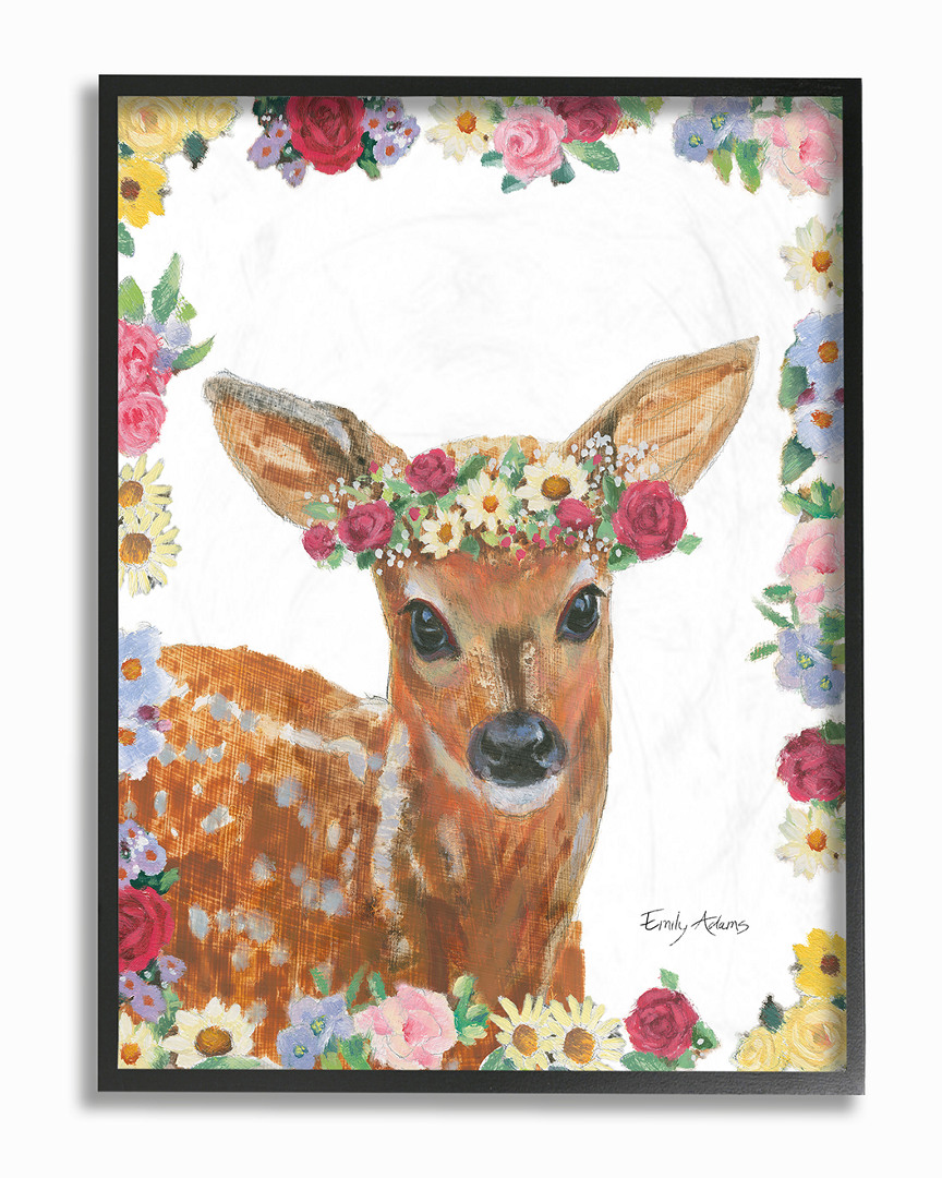 Stupell Flower Friends Deer By Emily Adams Framed Art In Black