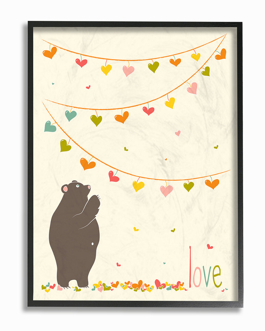 Stupell Love Bear With Heart Garland By Karen Zukowski (finny And Zook) Framed Art