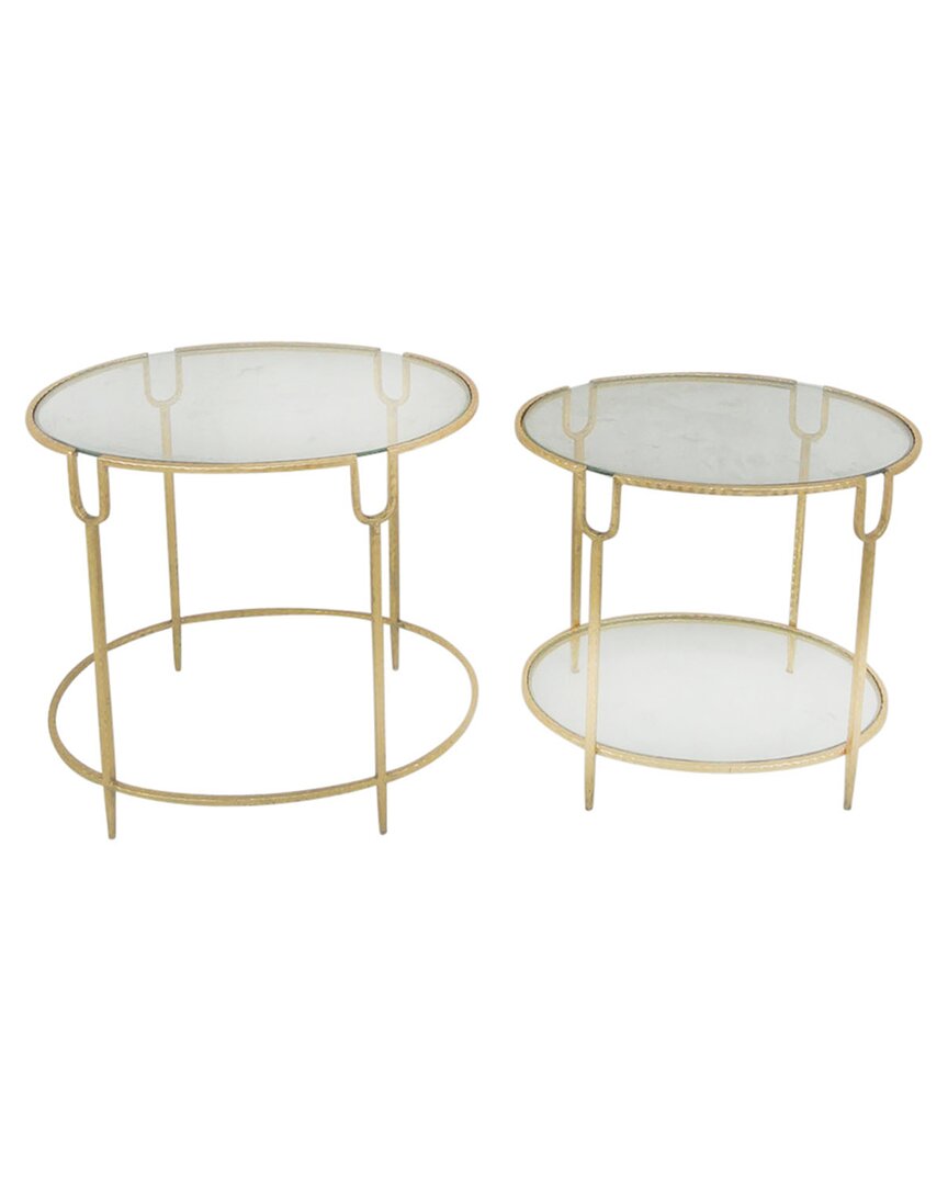 Sagebrook Home Set Of 2 Round Accent Tables With Glass Top In Multi