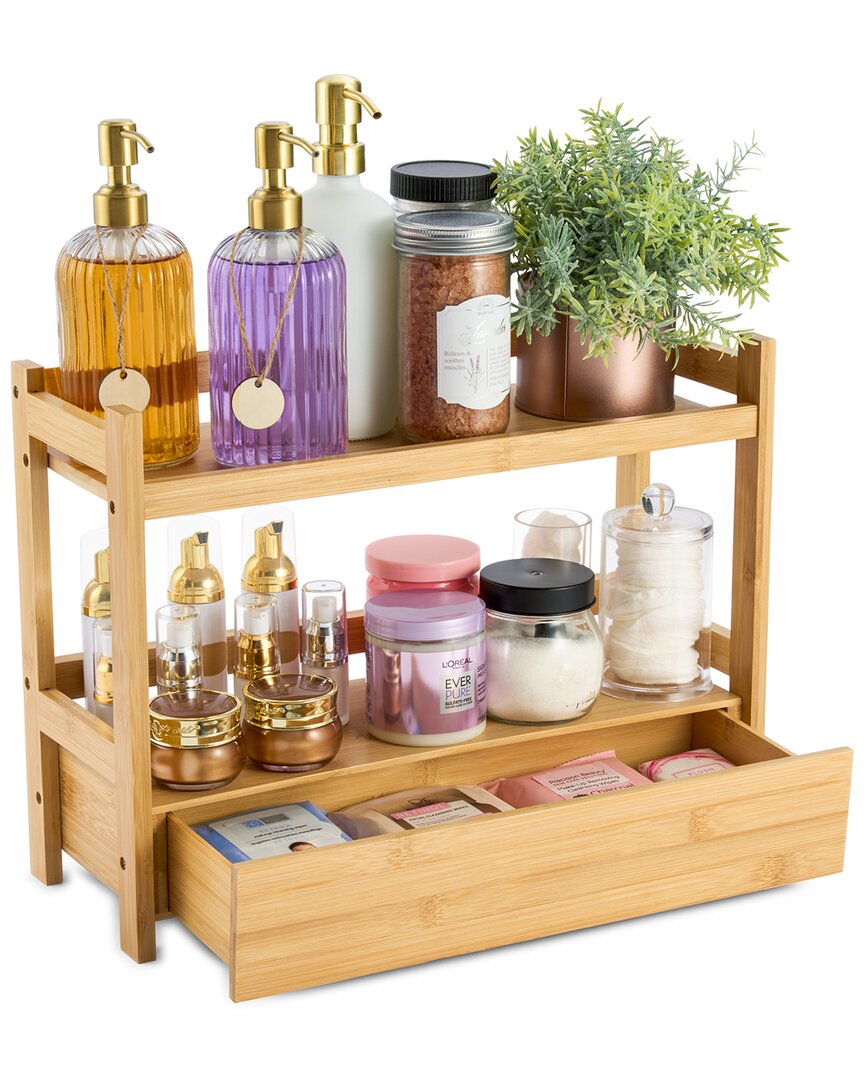 Sorbus 2-tier Large Bamboo Counter Organizer With Drawer In Brown