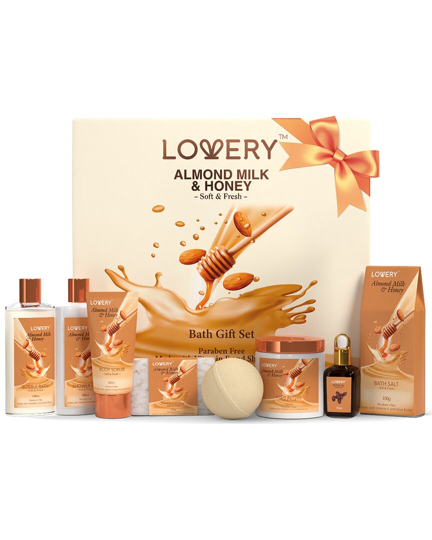 Lovery Almond Milk & Honey Spa Gift Set, 8 Bath And Body Care Package In Beige