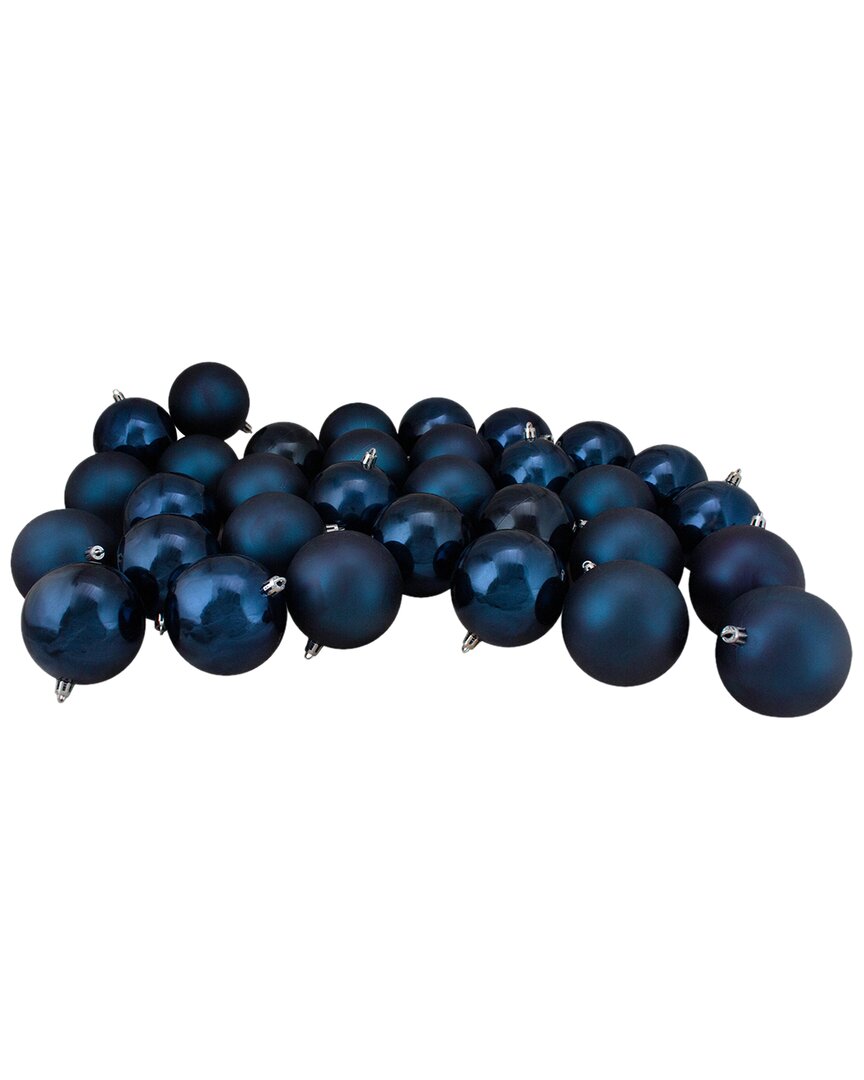 Northlight 32ct Sapphire Blue Shatterproof 2-finish Christmas Ball Ornaments 3.25in (80mm) In Blue