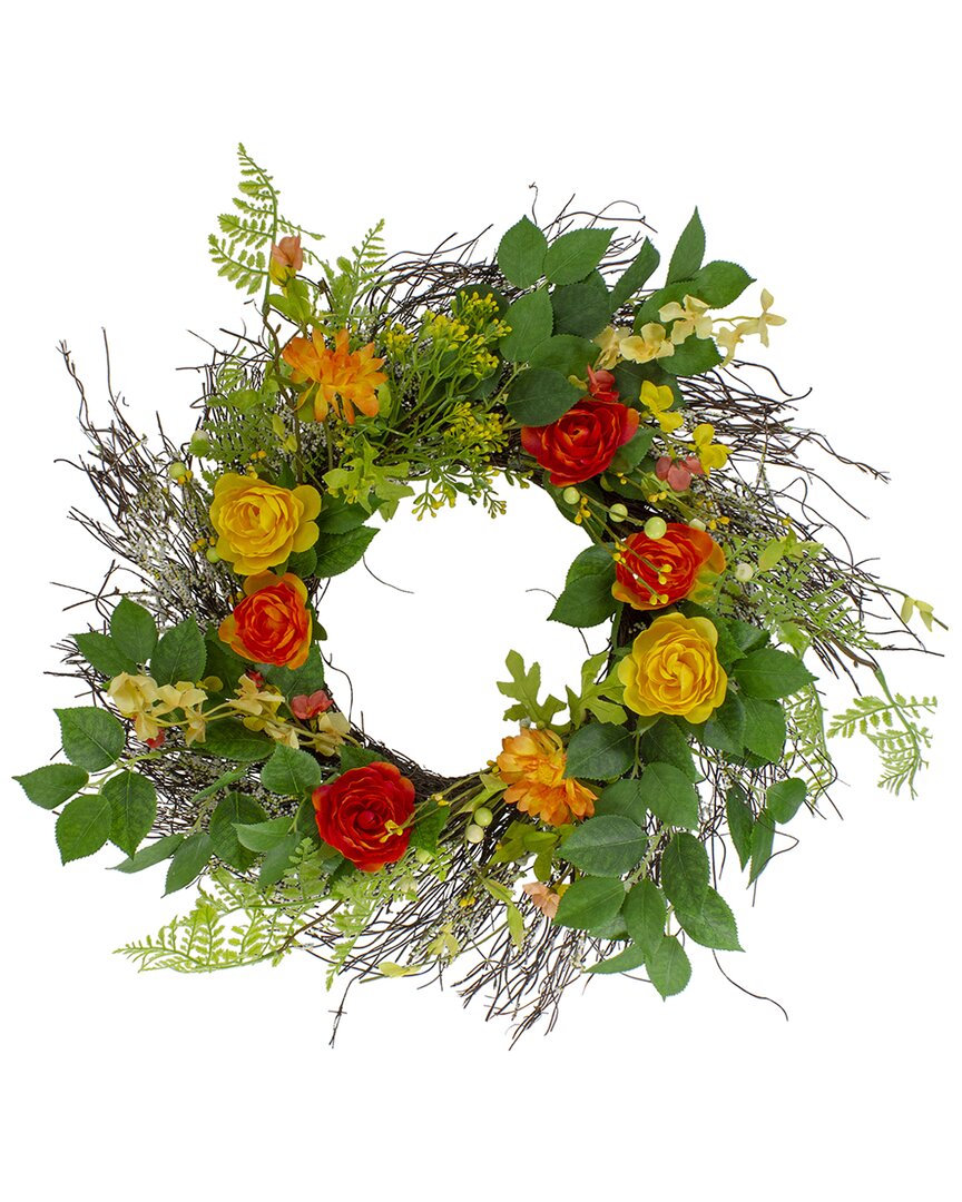 NORTHLIGHT NORTHLIGHT 20IN RANUNCULUS & ROSE ARTIFICIAL SPRING WREATH