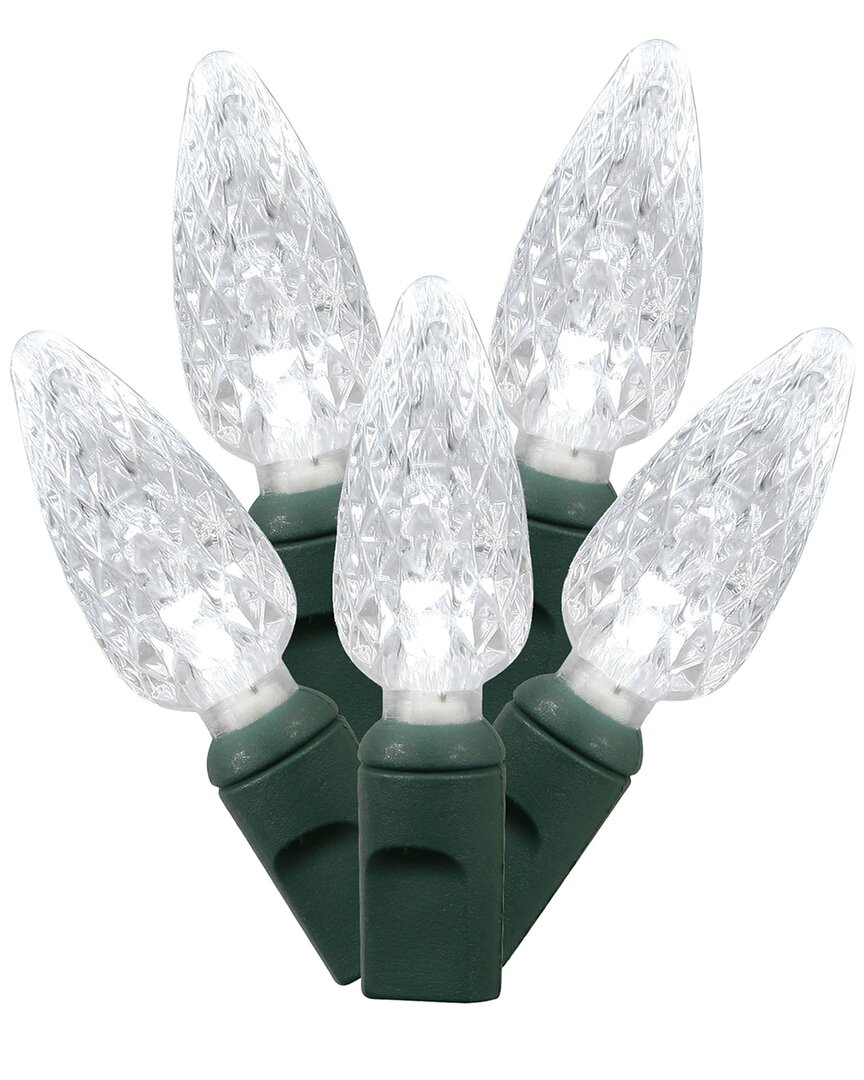 Vickerman 100 Pure White C6 Led Single Mold Light On Green Wire