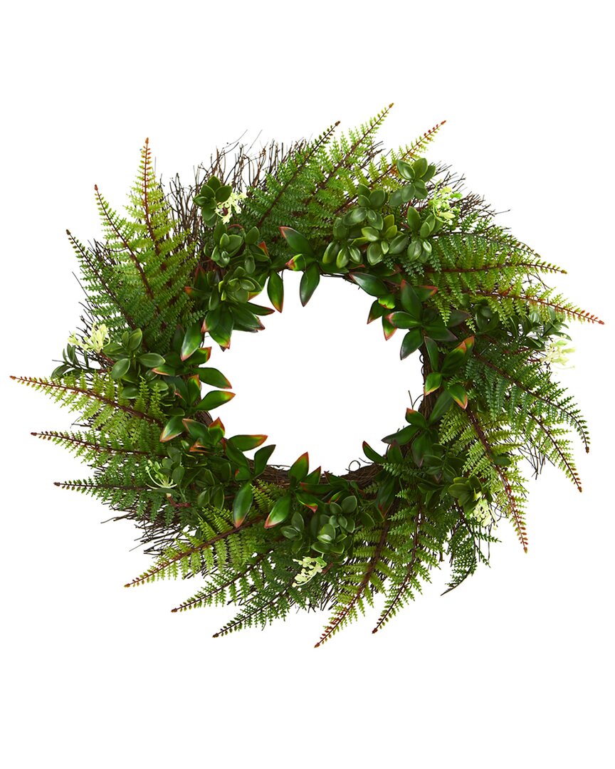 Nearly Natural 23" Assorted Fern Wreath In Green