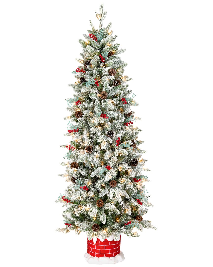 NATIONAL TREE COMPANY NATIONAL TREE COMPANY 5FT FEEL REAL® SNOWBERRY PINE HALF TREE IN CHIMNEY BASE