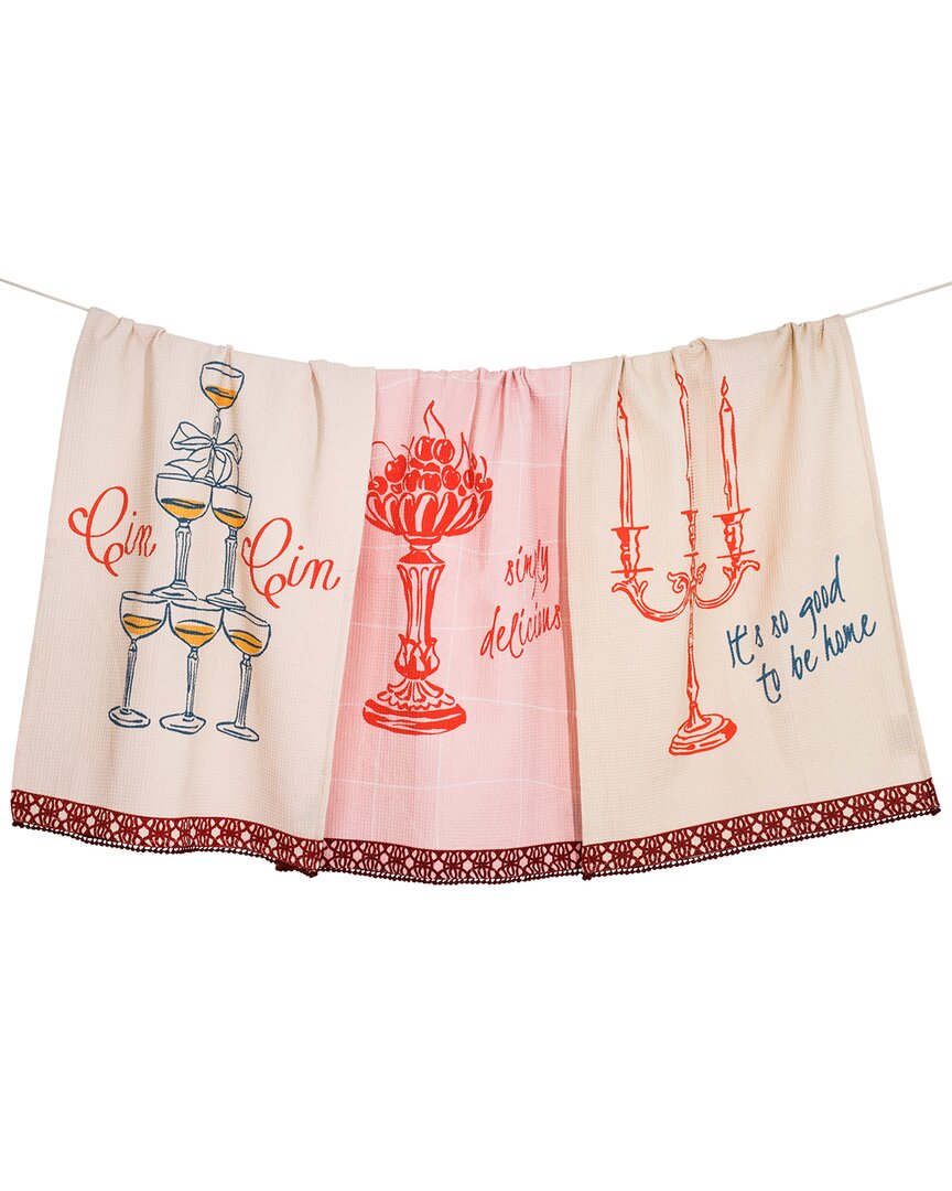 Tiramisu Set Of Three Vintage Celebration Kitchen Towels In Multi
