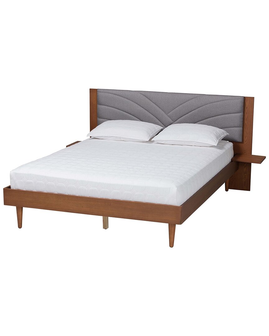 Baxton Studio Walnut Brown Wood Queen Size Platform Bed With Floating Side Table