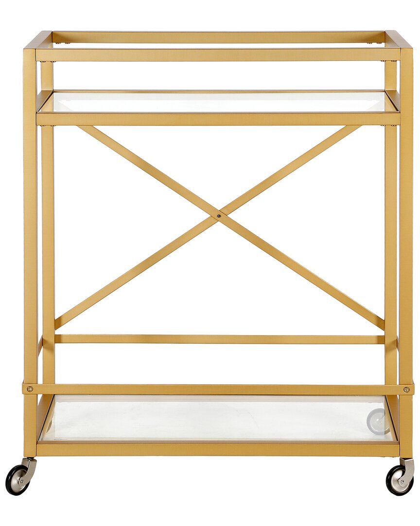Abraham + Ivy Wilson Bar Cart With Clear Glass Shelves In Gold