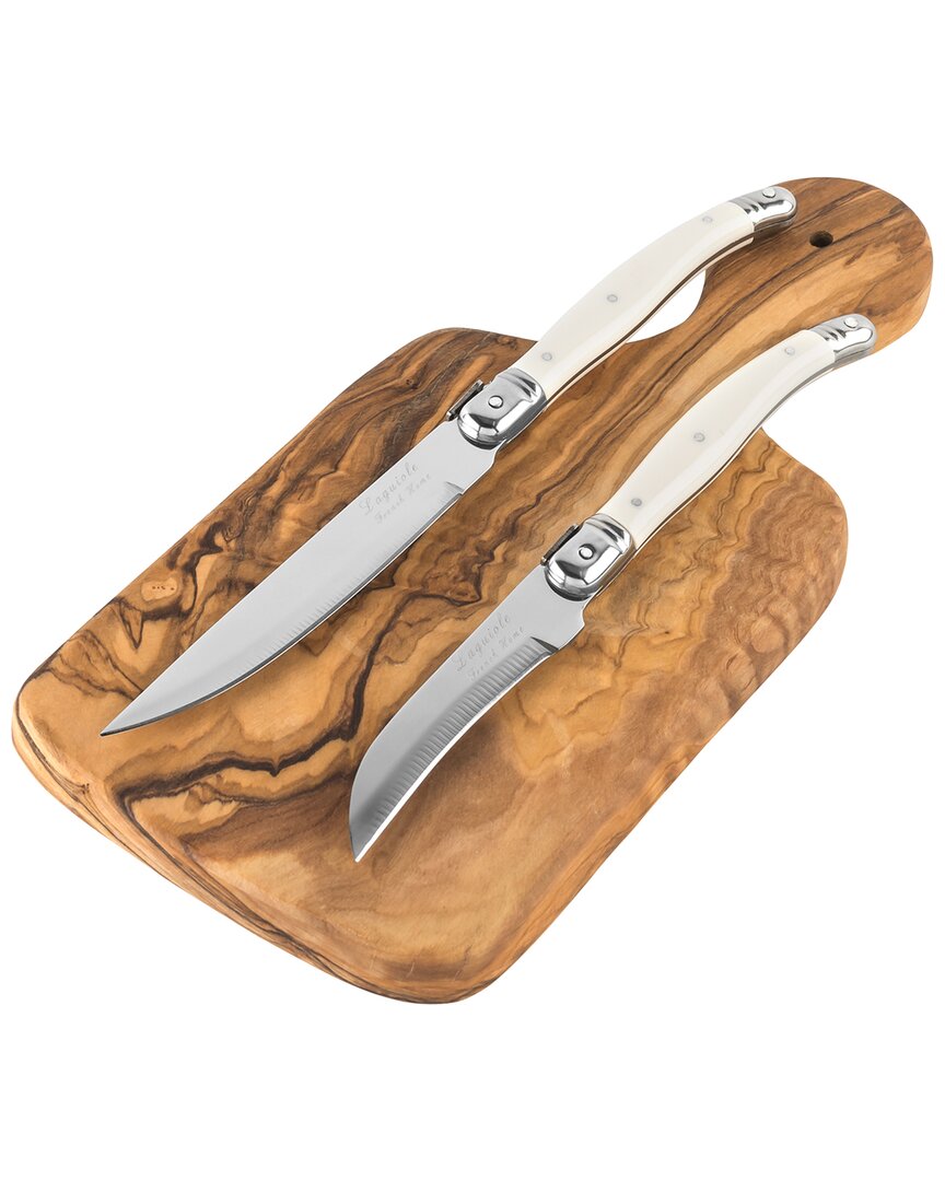 French Home Olive Wood 11in Cutting Board And Set Of 2 Laguiole Citrus Knives