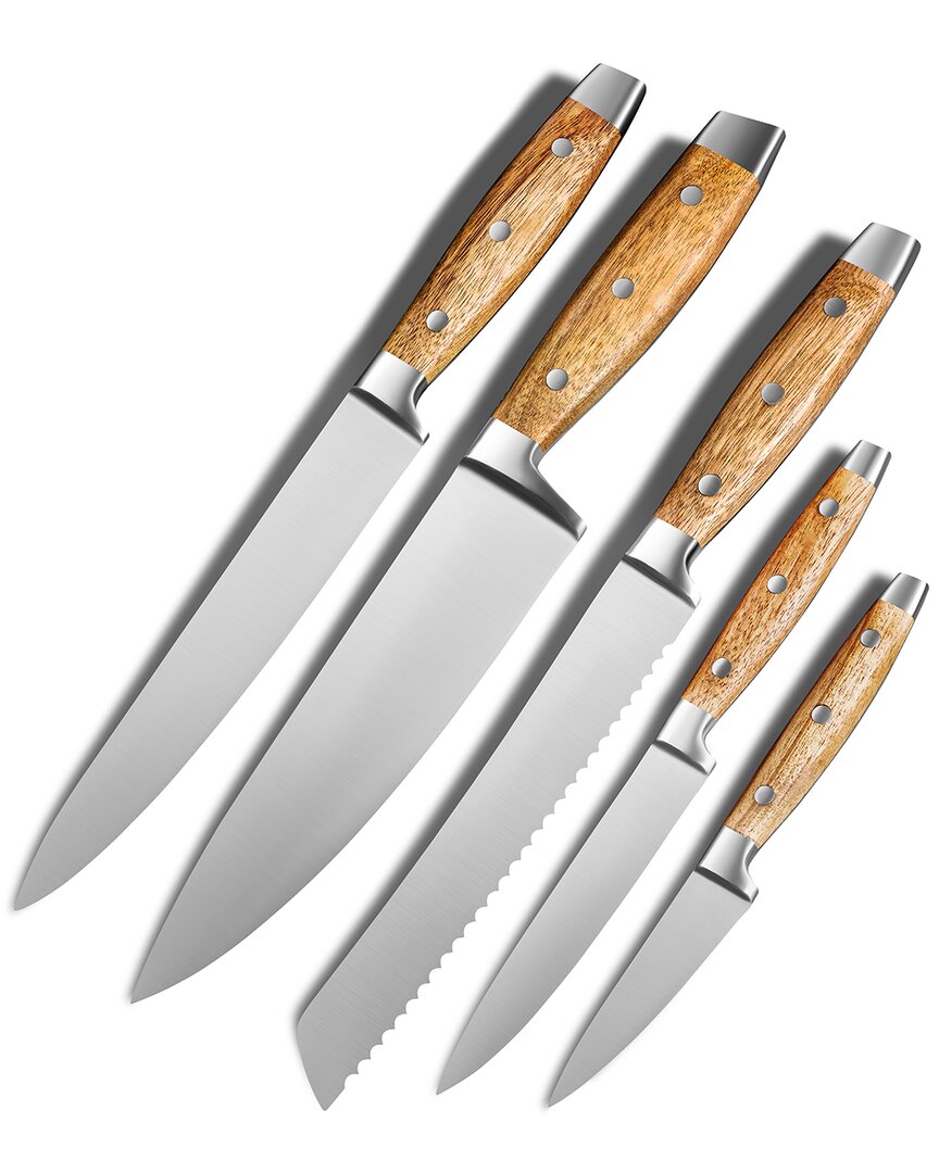 Art & Cook Art And Cook 6pc Knife Set With Magnetic Wood Block In Brown