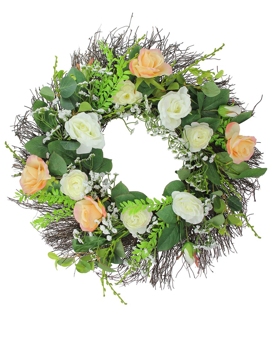 NORTHLIGHT NORTHLIGHT 24IN ROSE & FOLIAGE ARTIFICIAL SPRING WREATH