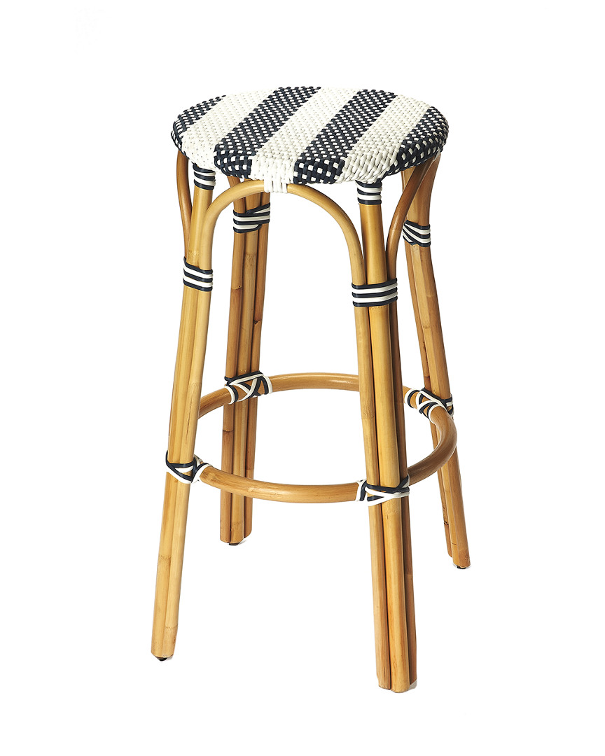 Butler Specialty Company Butler Specialty Tobias Blue & White Rattan Bar Stool In Brown
