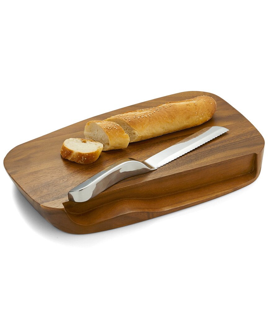 Shop Nambe Nambé Blend Bread Board With Knife In Brown