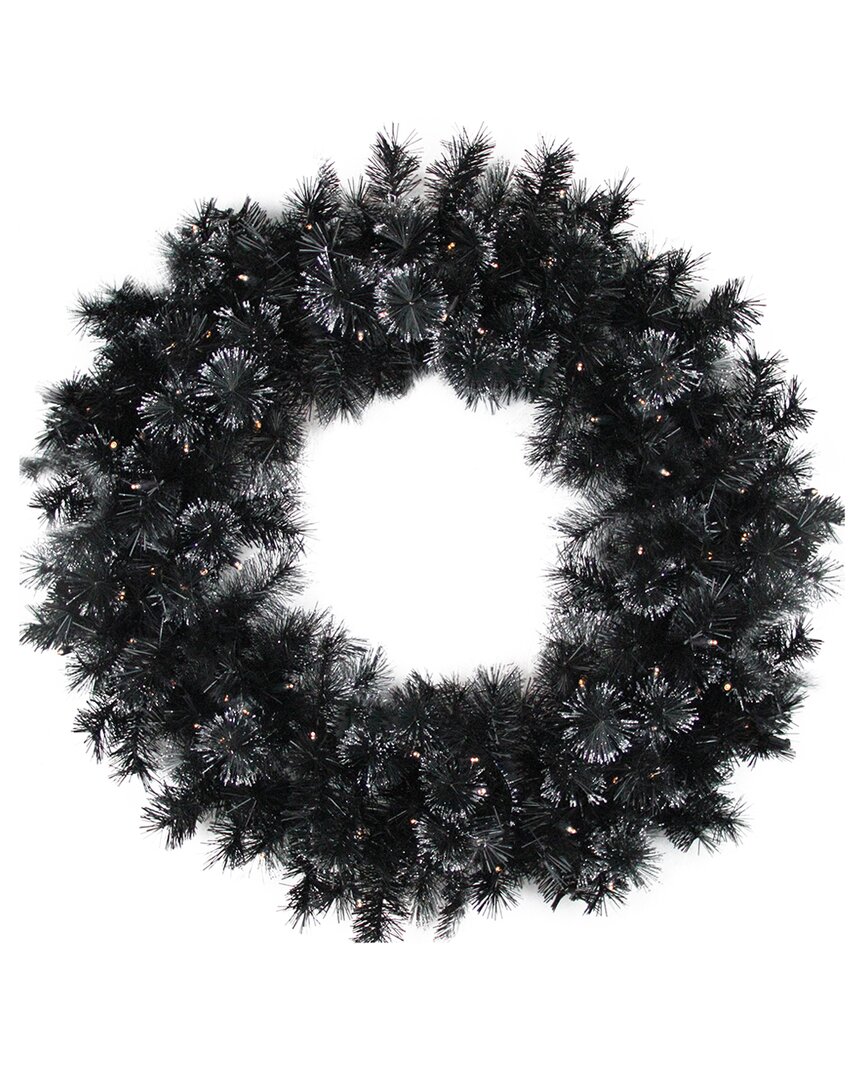 Northern Lights Northlight 36in Battery Operated Black Bristle Artificial Christmas Wreath  Warm White Led Lights In Black