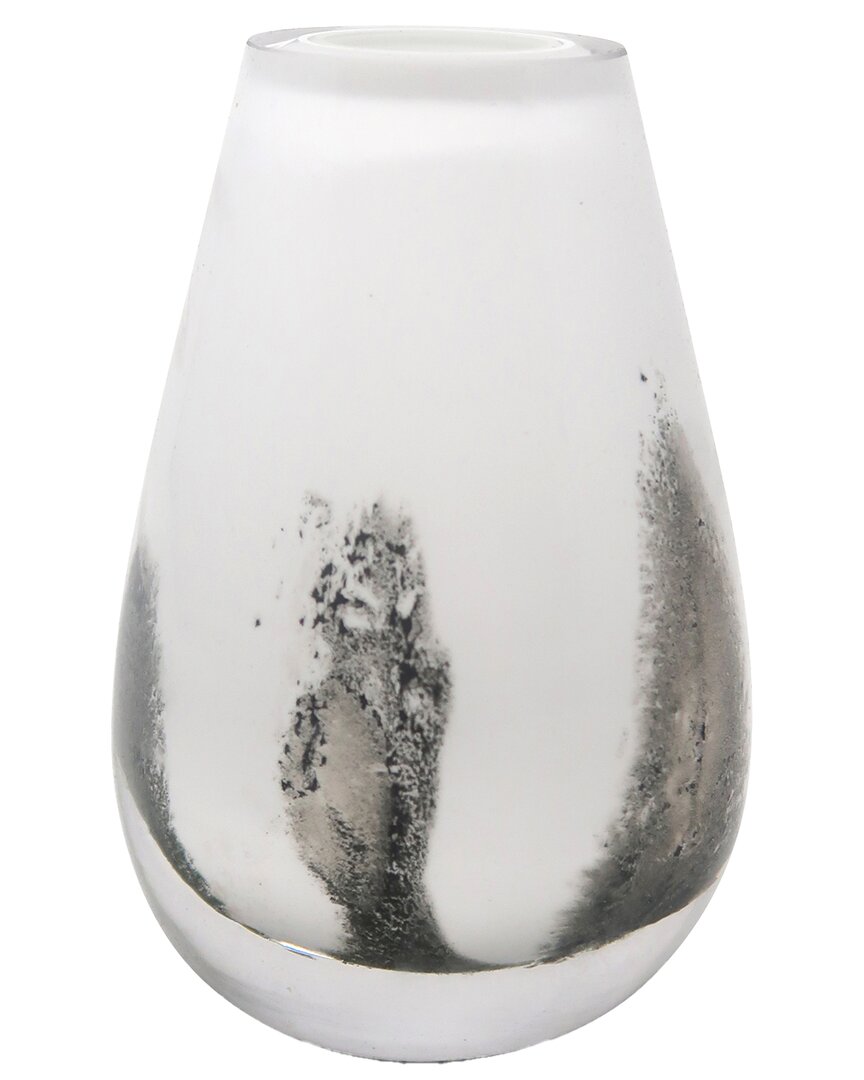 Vivience 6.5"h White With Black Strokes Glass Bud Vase