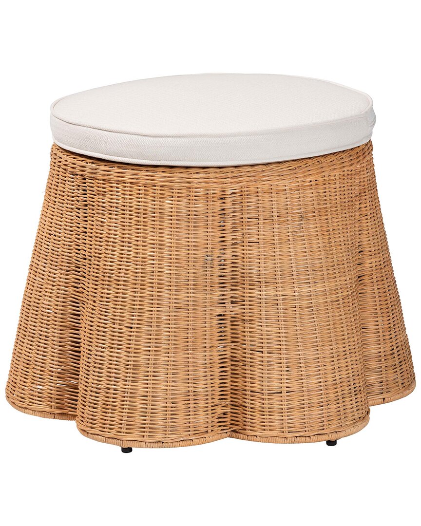 Baxton Studio Palm Scallop Rattan Ottoman With Cushion In Multi