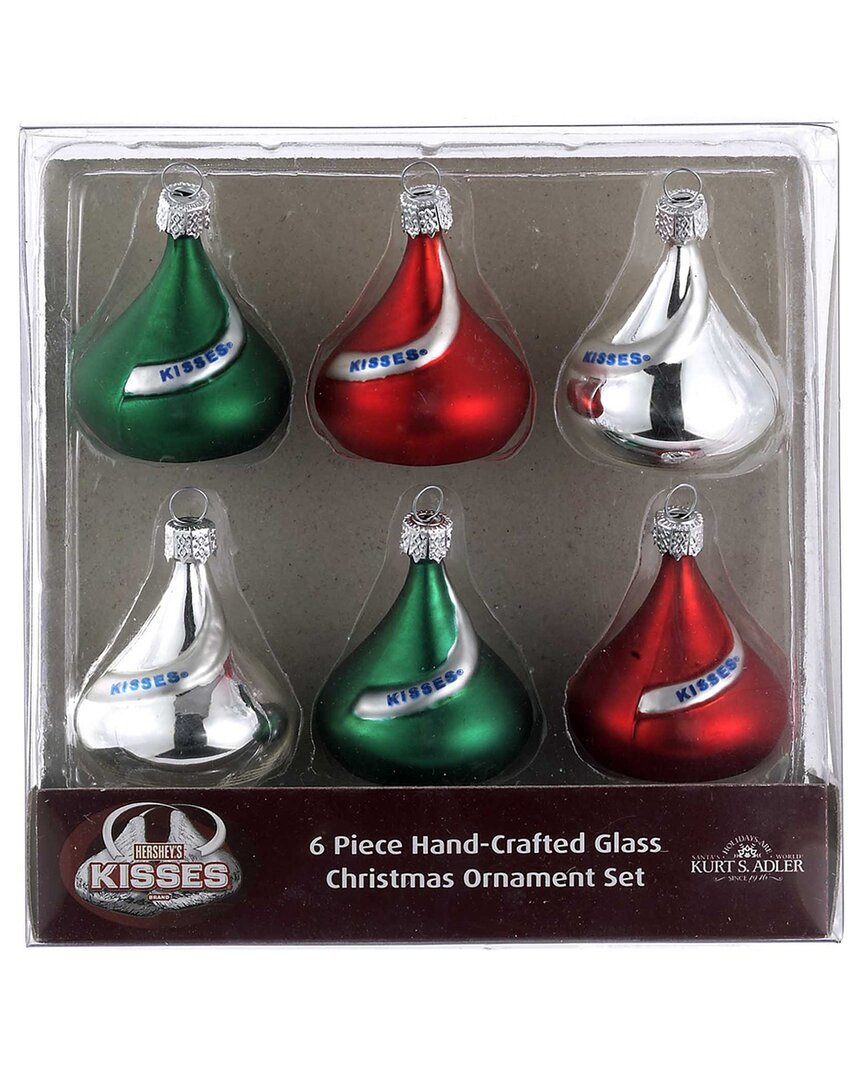 Kurt Adler Set Of 6 1.5in Glass Hershey's Mini Kisses Ornaments In Multicolor