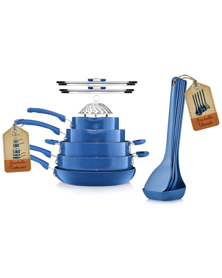 Nutrichef 17pc Non-stick Cookware Set In Blue