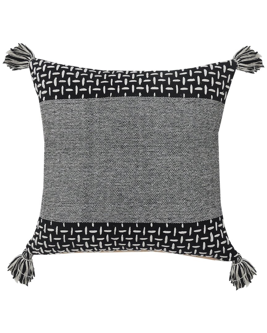 Lr Home Hailey Interwoven Dash Geometric Throw Pillow With Tassels In Black